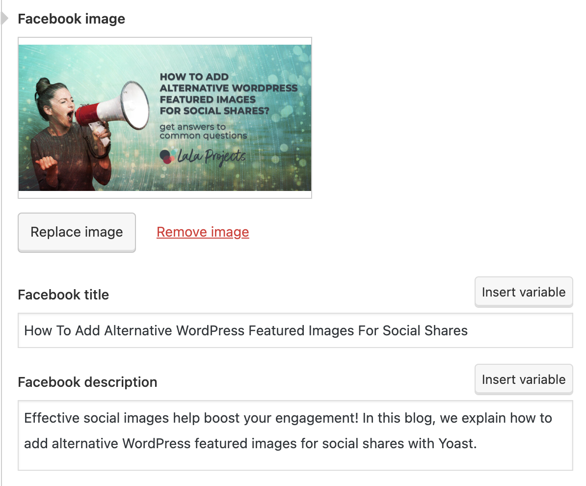 Alternative Featured Image for Social using Yoast sxample