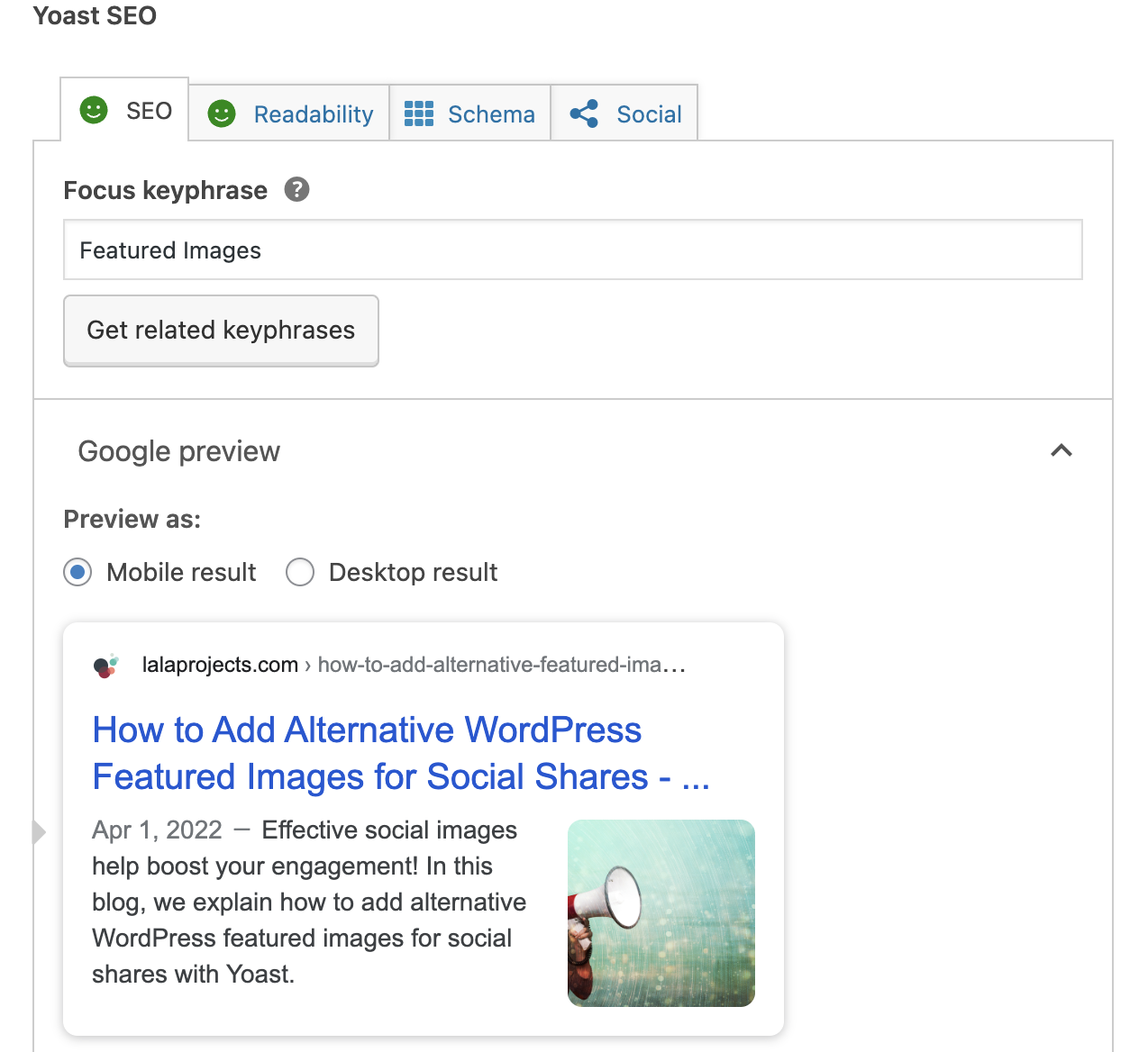 Yoast SEO social tab example