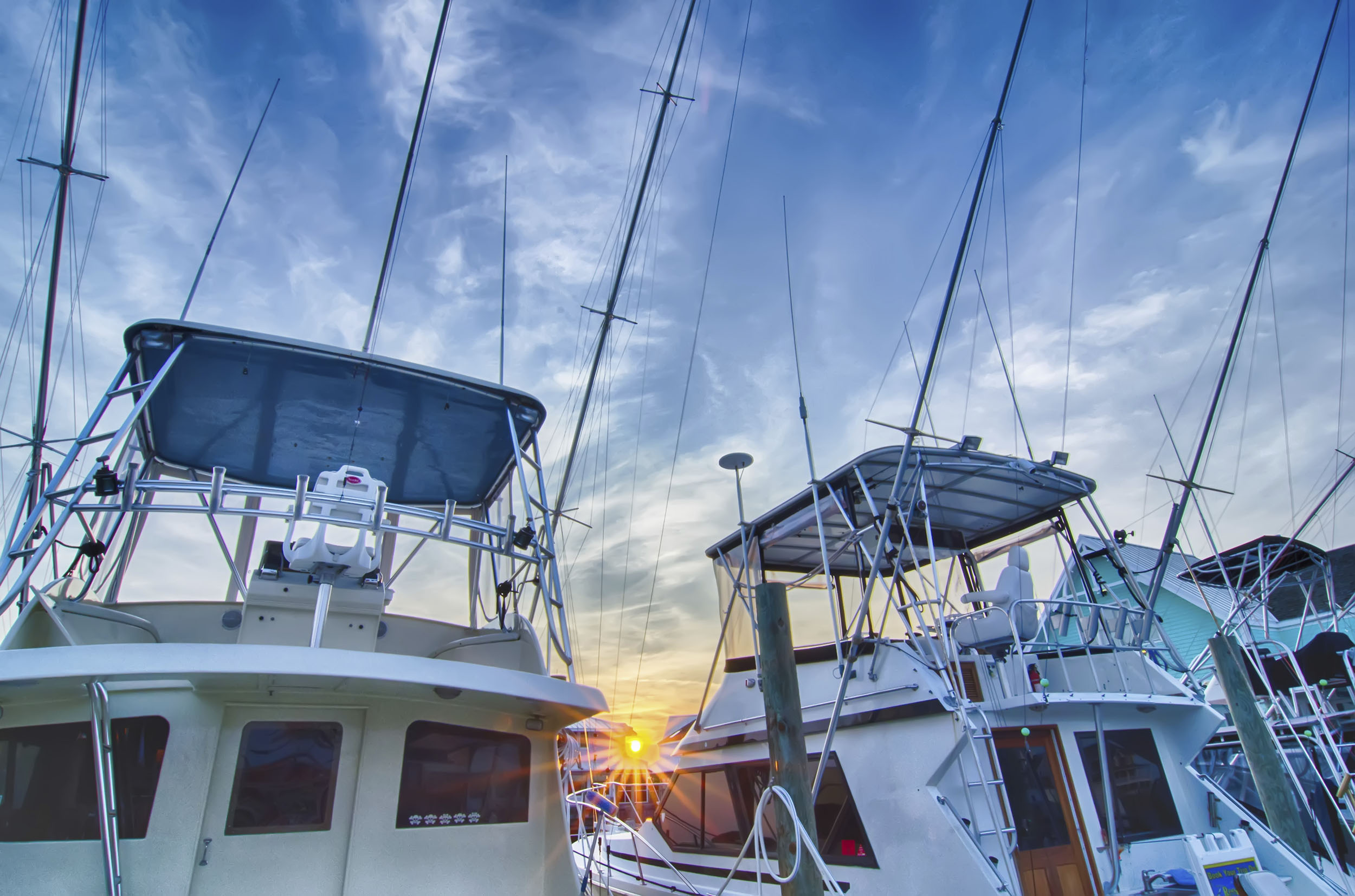 Sportfishing boats at Marina early morning
